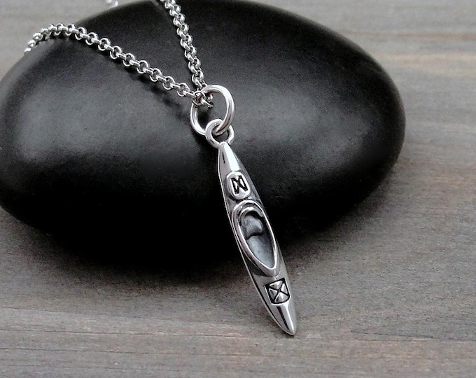 Sterling Silver Kayak Necklace, Small Kayaking Charm, Gift for Kayaker