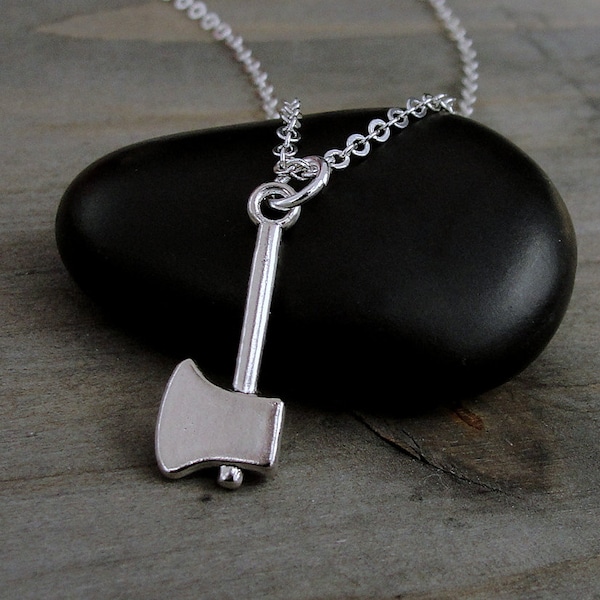 Axe Necklace, Silver Plated Axe Charm Necklace, Hatchet Necklace, Hatchet Charm, Lumberjack Necklace, Woodsman Charm, Lumberjack Gift