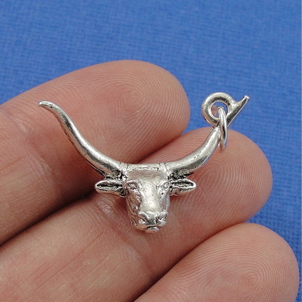 Texas Longhorn Charm - Silver Longhorn Cattle Charm for Necklace or Bracelet