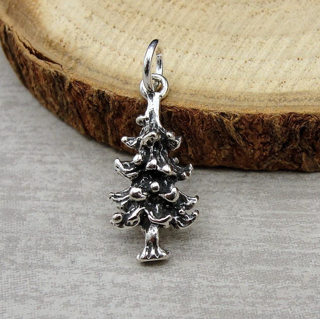 Pine Tree Charm, 925 Sterling Silver 3D Christmas Tree Charm for ...