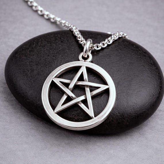 Pentagram Necklace, Silver Pentacle Charm, Pentagram Pendant, Goth Wiccan Pagan Jewelry