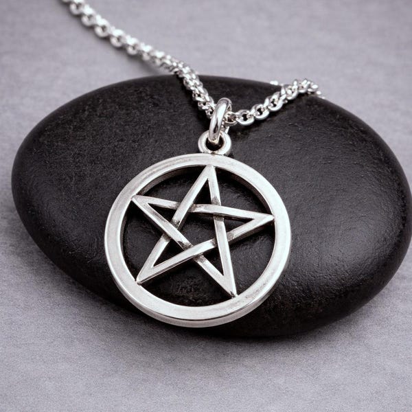 Pentagram Necklace, Silver Pentacle Charm, Pentagram Pendant, Goth Wiccan Pagan Jewelry