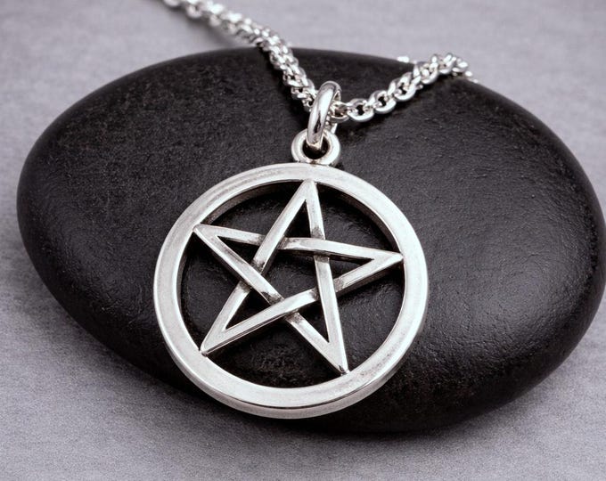 Pentagram Necklace, Silver Pentacle Charm, Pentagram Pendant, Goth Wiccan Pagan Jewelry