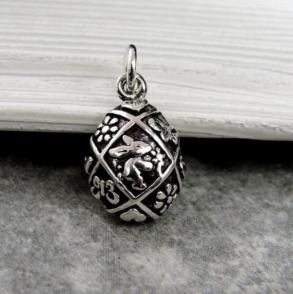 Easter Egg Charm 925 Sterling Silver Easter Egg Pendant Easter Charm Bracelet Charm Necklace Charm Decorated Easter Egg Charm Jewelry