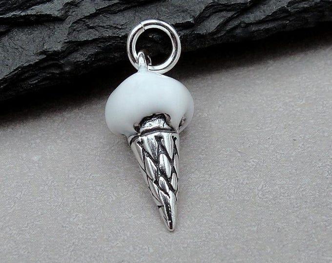 Sterling Silver Vanilla Ice Cream Cone Charm, 3D Ice Cream Cone Pendant, Dessert Charm, Bracelet Charm, Necklace Charm, Frozen Treat Jewelry