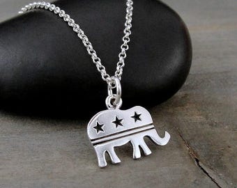 Sterling Silver Republican Necklace, Republican Elephant Charm Necklace, 925 Sterling Silver Republican Charm, Political Charm Necklace