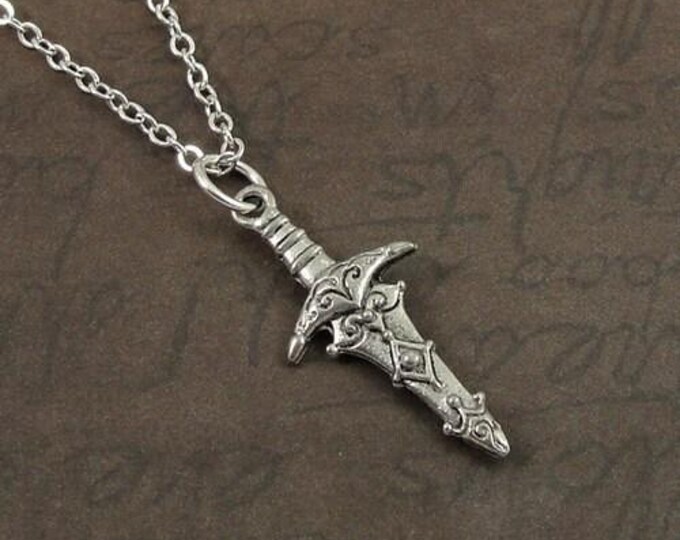 Excalibur Sword Necklace, Silver Excalibur Sword Charm on a Silver Cable Chain