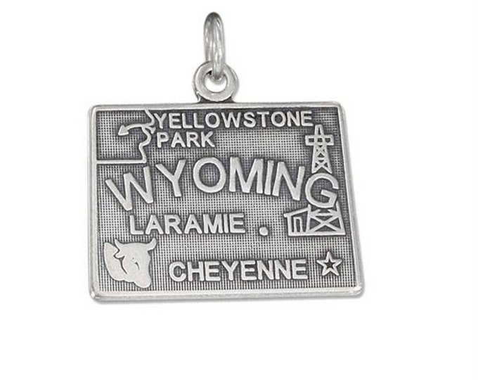 Wyoming Charm - Sterling Silver State of Wyoming Charm for Necklace or Bracelet