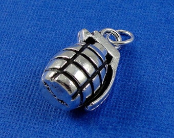 Hand Grenade Charm - Silver Plated Hand Grenade Charm for Necklace or Bracelet