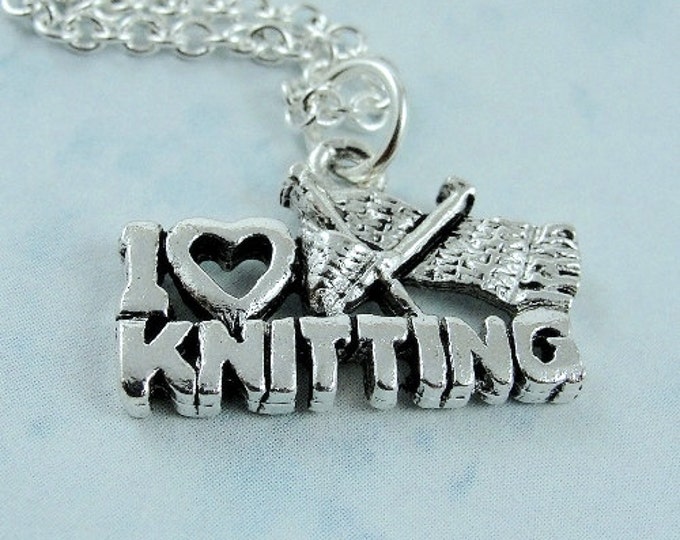 Love Knitting Charm, Silver Plated Love to Knit Charm on a Silver Cable Chain