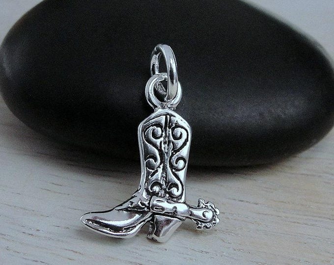 Cowboy Boot Charm, 925 Sterling Silver Western Boot Charm for Necklace or Bracelet, Cowboy Charm, Cowgirl Charm, Country Western Charm
