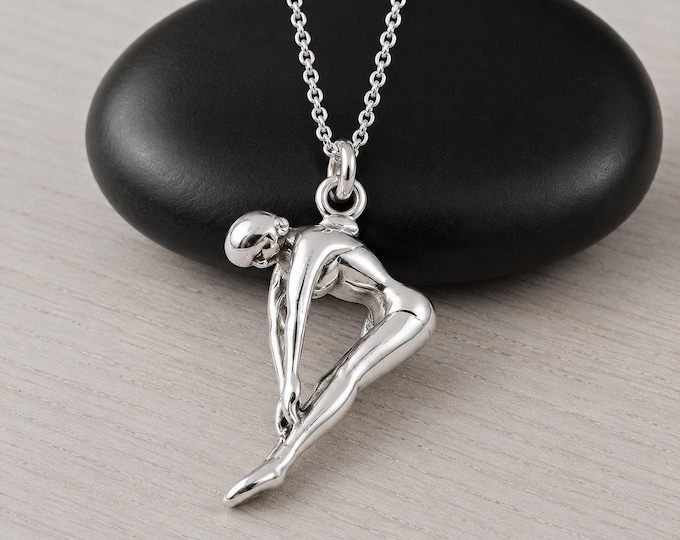 Sterling Silver 3D Diver Necklace,  Swimmer Charm, Female Diving Pendant, Swimming Gift