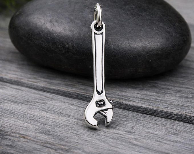 925 Sterling Silver Crescent Wrench Charm for Necklace or Bracelet, Handyman Pendant, Tool Charm, Monky Wrench Charm, Handyman Gift