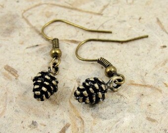 Pine Cone Earrings, Antique Bronze Plated