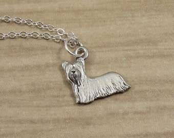 Yorkshire Terrier Necklace, Silver Yorkie Charm on a Silver Cable Chain