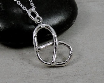 925 Sterling Silver Pretzel Necklace, Soft Pretzel Charm Necklace, 3D Pretzel Charm, Pretzel Twist Charm Necklace, Pretzel Jewelry