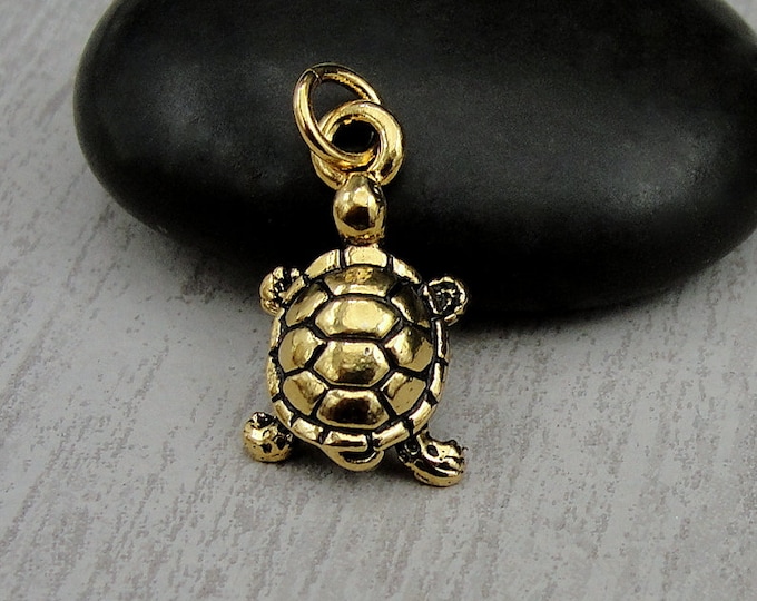 Gold Turtle Charm, Gold 3D Turtle Charm for Necklace or Bracelet, Tortoise Charm, Turtle Pendant, Turtle Themed Jewelry, Turtle Lover Gift