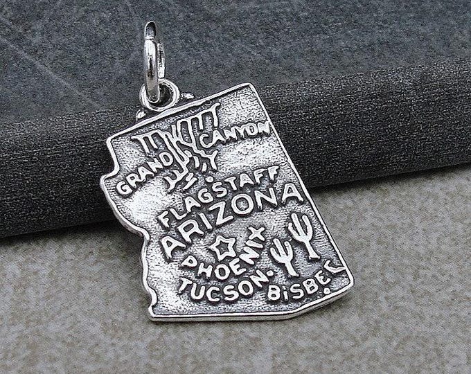 Arizona Charm, 925 Sterling Silver State of Arizona Necklace Charm, Arizona Souvenir Charm, Grand Canyon Charm, Phoenix Charm, Tucson Charm