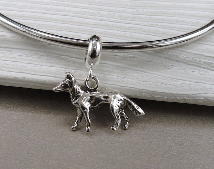 Sterling Silver German Shepherd Dangle Bead Charm, German Shepherd European Charm, German Shepard Charm, Bracelet Charm, Large Hole Bead