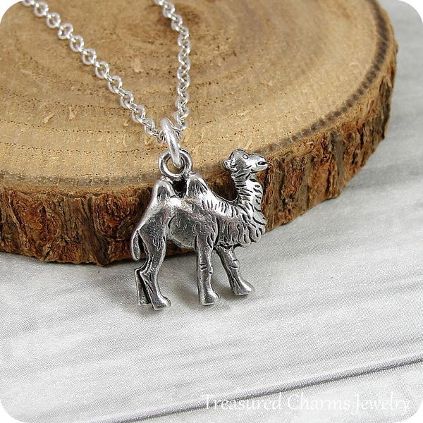 Two Hump Camel Necklace, Silver Bactrian Camel Charm on a Silver Cable Chain