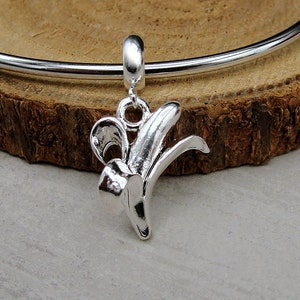 Banana European Charm, Silver 3D Banana Dangle Charm, Banana Charm with Bail, Fruit Charm, Food Charm, Snake Bracelet Charm, Large Hole Bead