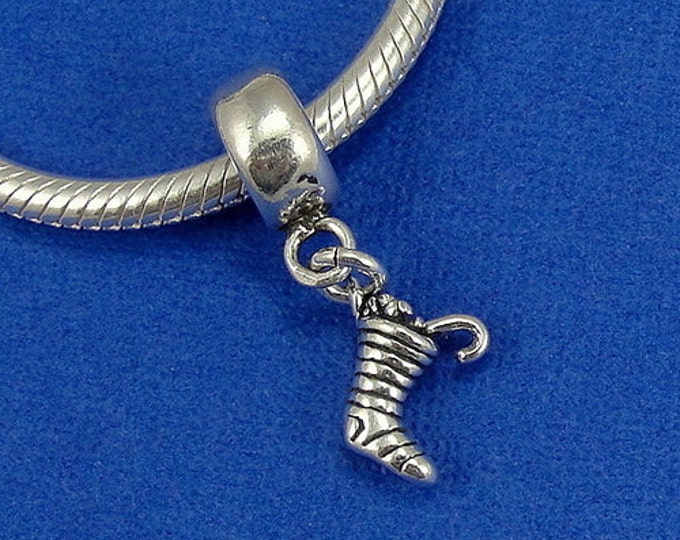 Tiny Christmas Stocking European Dangle Bead Charm - Sterling Silver Christmas Stocking Charm for European Bracelet