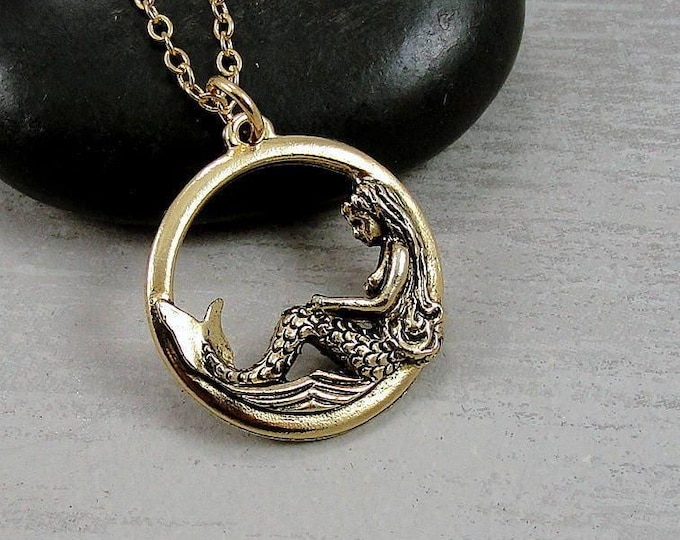 Mermaid Necklace, Gold Mermaid Charm Necklace, Mermaid Charm, Mermaid Jewelry Gift, Mermaid Lover Gift, Under the Sea Themed Jewerly
