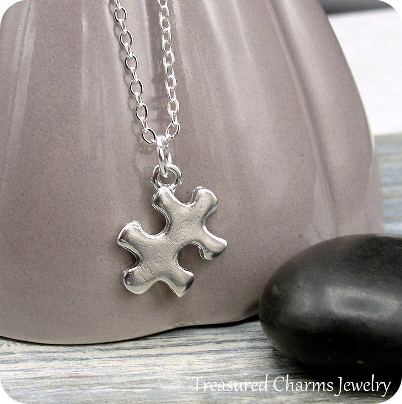 Puzzle Piece Necklace Silver Puzzle PIece Charm on a Silver Cable Chain