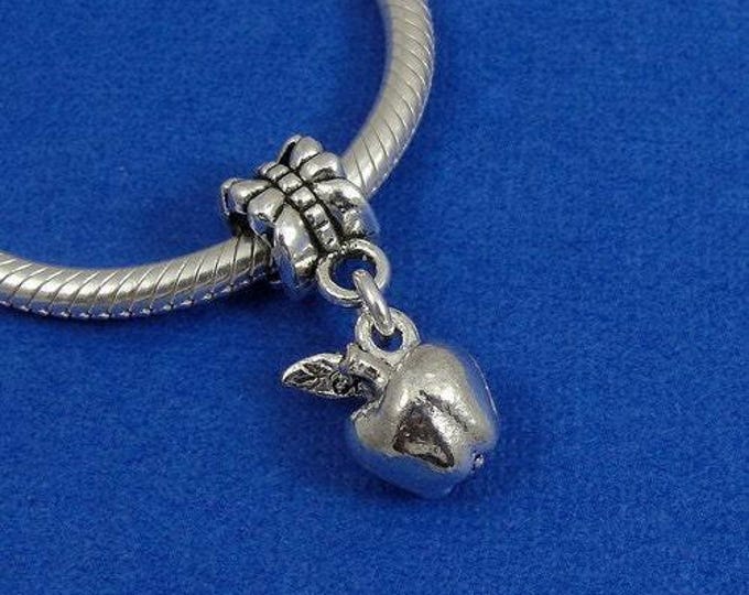 Apple European Dangle Bead Charm - Silver Apple Charm for European Bracelet