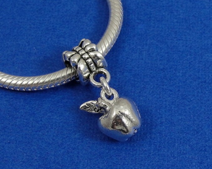 Apple European Dangle Bead Charm - Silver Apple Charm for European Bracelet
