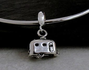 Ciondolo a forma di camper in argento sterling 925, ciondolo camper RV, ciondolo camper 3D, ciondolo per bracciale, perlina con foro grande, perlina con foro ampio, regalo da viaggio