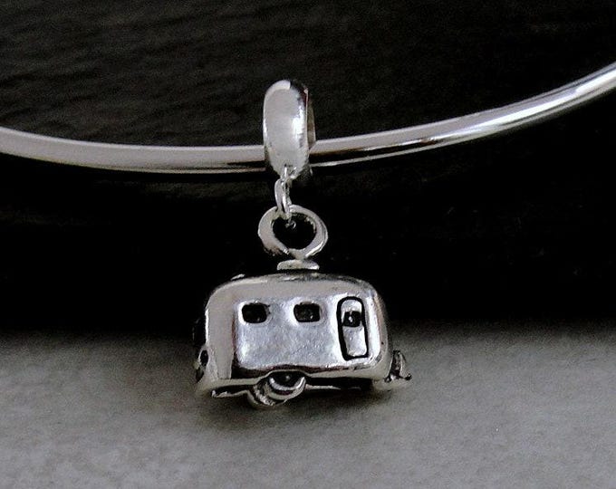 925 Sterling Silver Camper Dangle Bead Charm, Camper RV Charm, 3D Camper Charm, Bracelet Charm, Large Hole Bead, Big Hole Bead, Travel Gift