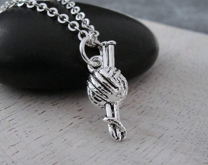 Yarn and Knitting Needles Necklace, Silver Plated 3D Knitting Charm Necklace, Knitting Necklace, Knitter Necklace, Knitting Gift Jewelry