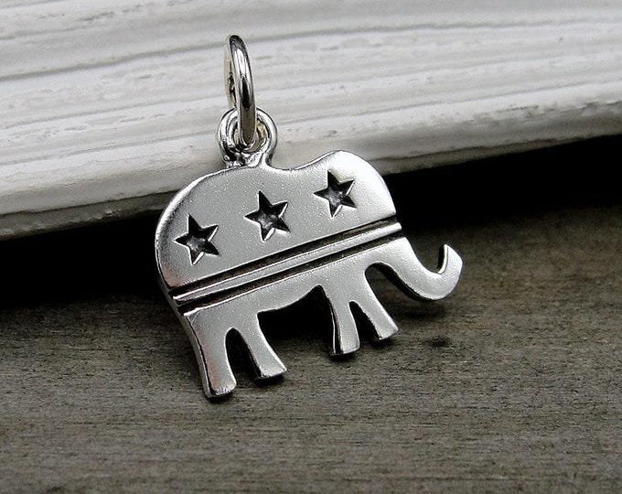 Republican Charm, Sterling Silver Republican Elephant Charm for Necklace or Bracelet, Political Charm, Conservative Charm, Republican Gift