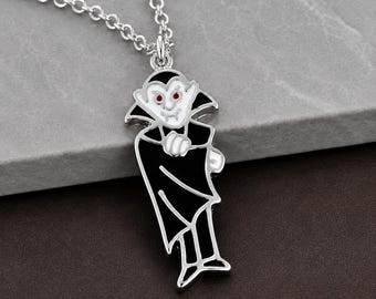 Count Dracula Necklace, Silver Plated Vampire Charm, Halloween Pendant, Halloween Charms, Goth Gift, Vampire Jewelry