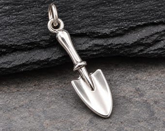 Silver Garden Shovel Charm, Hand Trowel Spade Pendant, Gardener Charm for Necklace or Bracelet, Garden Tool Charm, Gardening Gift