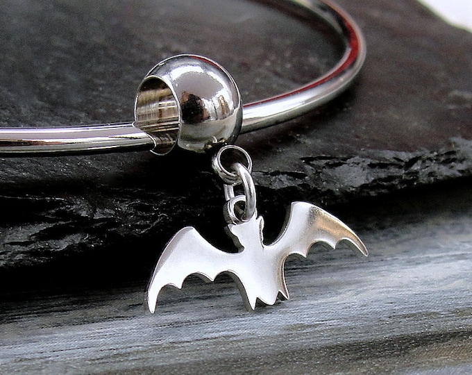 Stainless Steel Bat European Dangle Bead Charm, Halloween Bat Charm, Flying Bat Charm, Spooky Bat Charm, Big Hole Bead, Large Hole Bead