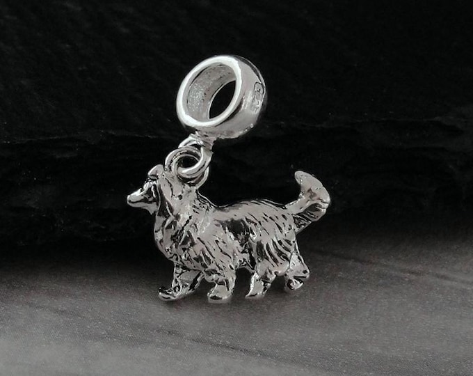 Collie European Charm, Silver 3D Collie Dangle Charm, Sheltie Charm with Bail, Collie Snake Bracelet Charm, Shetland Sheepdog Pendant