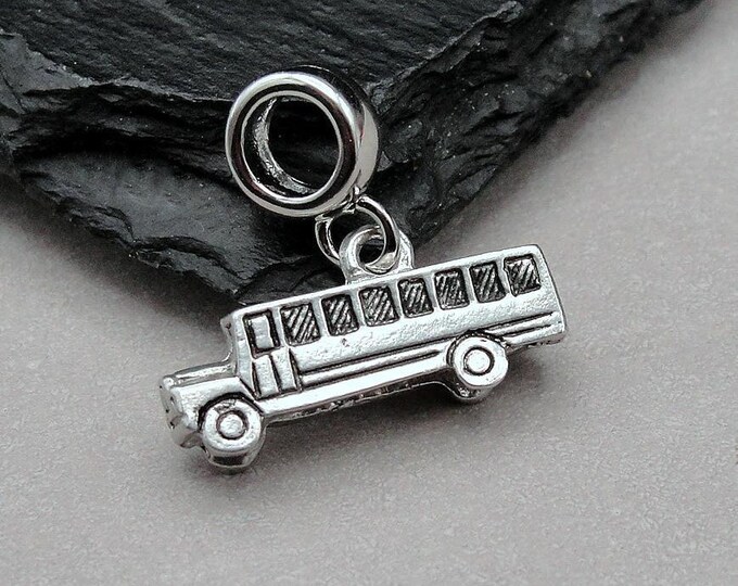 School Bus European Charm, Silver School Bus Dangle Charm, 3D School Bus Charm, Bus Driver Charm, School Charm, Bus Driver Gift