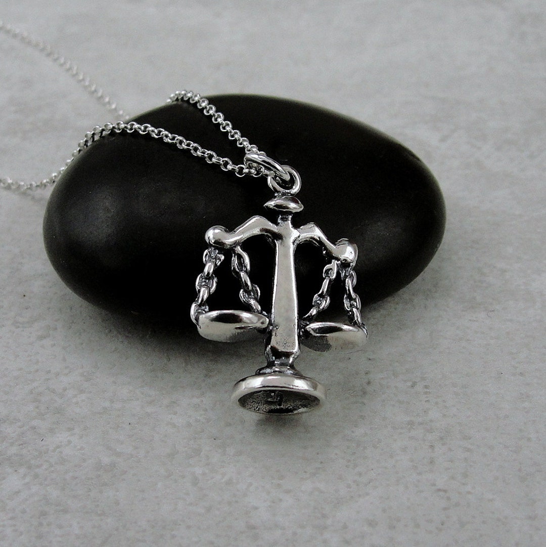 925 Sterling Silver Scales of Justice Necklace, Lawyer Charm Necklace