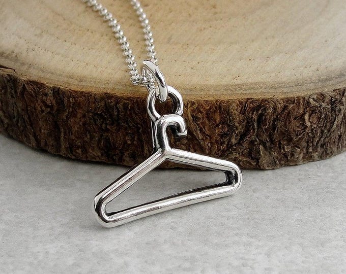 Coat Hanger Necklace, Sterling Silver Coat Hanger Charm, Clothes Hanger Necklace, Clothes Hanger Charm, Fashion Charm, Clothing Charm