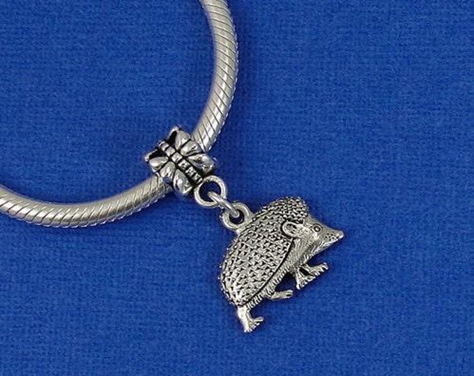 Hedgehog European Dangle Bead Charm - Silver Hedgehog or Porcupine Charm for European Bracelet