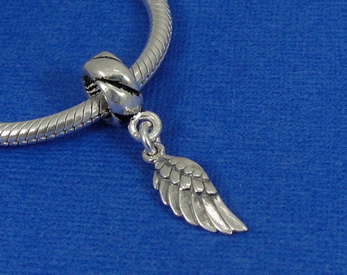 Angel Wing European Dangle Bead Charm - Sterling Silver Angel Wing Charm for European Bracelet