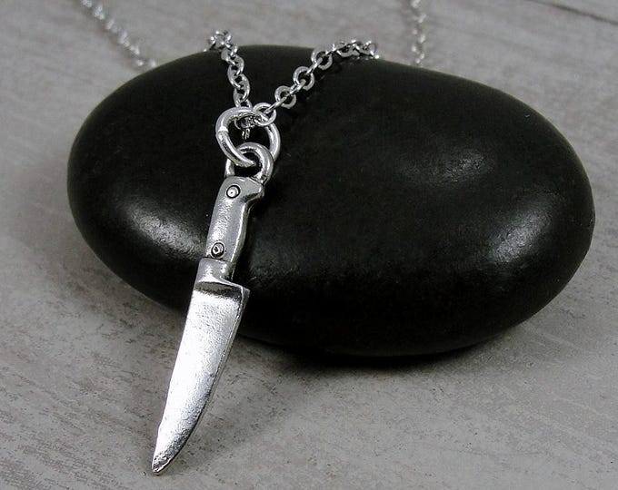 Miniature Knife Necklace, Silver Plated Kitchen Knife Charm Necklace, Chef Charm Necklace, Baking Necklace, Gift for Chef, Gift for Baker