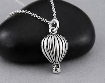 Sterling Silver Hot Air Balloon Necklace, 925 Silver Hot Air Balloon Charm, Ballooning Pendant, Adventure Jewelry