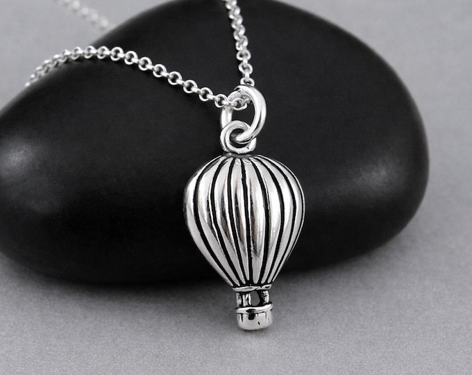 Sterling Silver Hot Air Balloon Necklace, 925 Silver Hot Air Balloon Charm, Ballooning Pendant, Adventure Jewelry