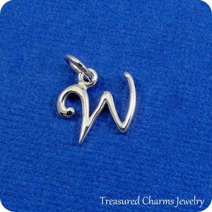 Ciondolo con lettera iniziale W corsiva - Ciondolo con lettera dell'alfabeto corsivo W in argento sterling