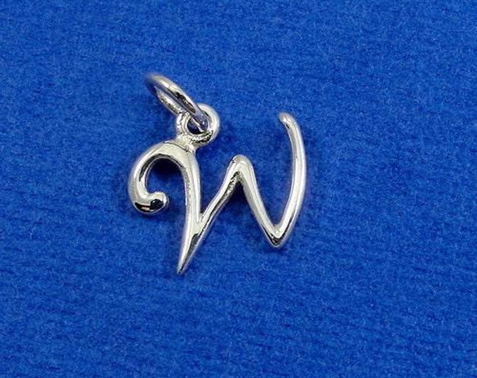 Script Letter W Initial Charm - Sterling Silver Cursive Letter W Alphabet Charm