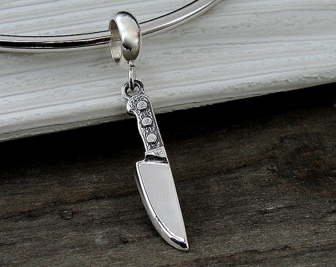 Knife European Dangle Bead Charm - Sterling Silver Chef Knife Charm for European Bracelet - Butcher Knife Charm - Chef Charm - Culinary Gift