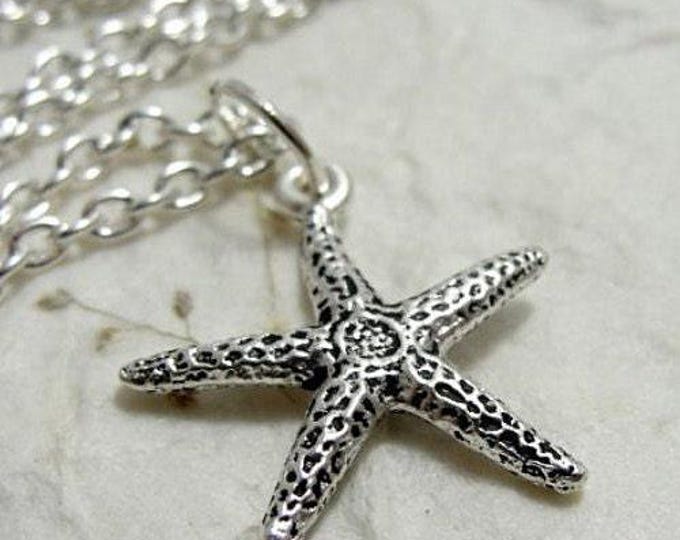 Starfish Necklace, Silver Plated Starfish Charm on a Silver Cable Chain
